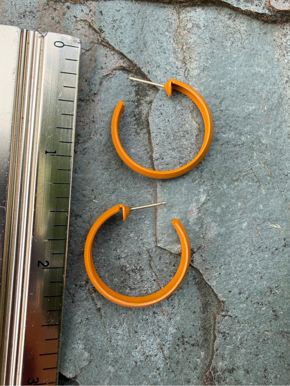 Vintage Bright Orange Enamel Hoop Earrings - Picture 6 of 7
